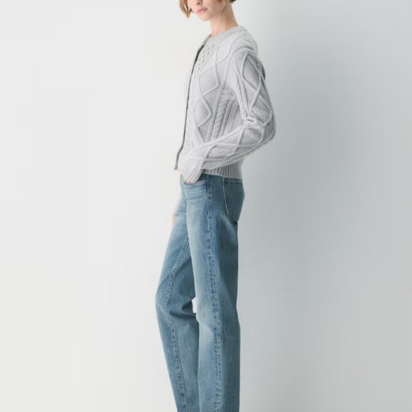 NWT Aritzia Heritage Knit Merino Wool Crew Cardigan Heather Chrome M - Picture 3 of 6